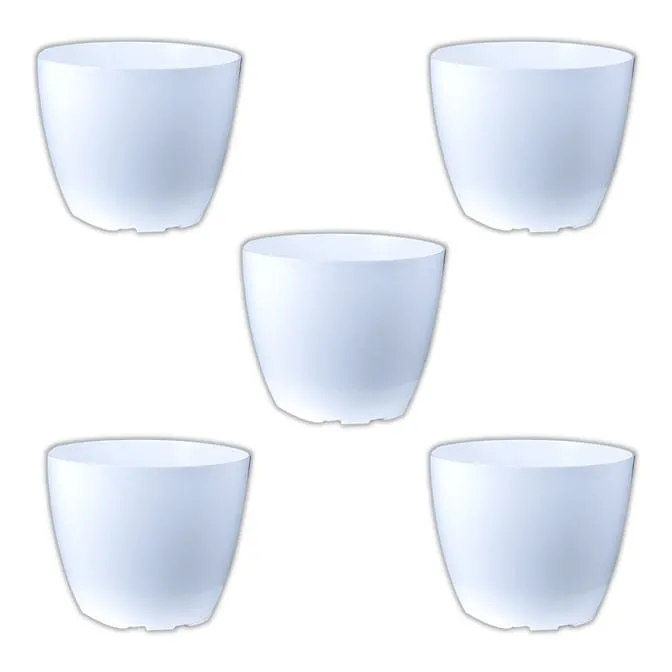 Set of 05 - 4 Inch White Premium Orchid Round Plastic Pot