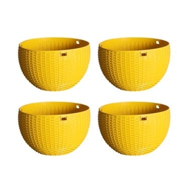 Set of 04 - 7 X 4.5 Inch Yellow Premium Euro Plastic Hanging Basket