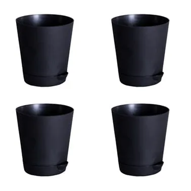 Set of 04 - 4 Inch Black Florence Self Watering Pot