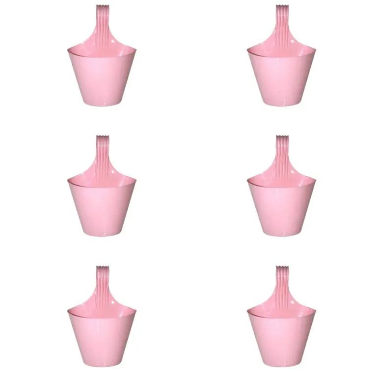 Set of 6 - 8 Inch Pink Marble Single Hook Hanging Plastic Pot