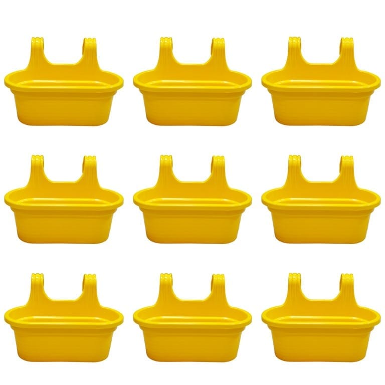 Set of 9 - 14 X 10 Inch Yellow Double Hook Hanging Plastic Pot