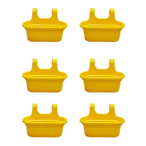 Set of 6 - 14 X 10 Inch Yellow Double Hook Hanging Plastic Pot
