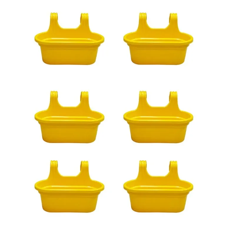 Set of 6 - 14 X 10 Inch Yellow Double Hook Hanging Plastic Pot