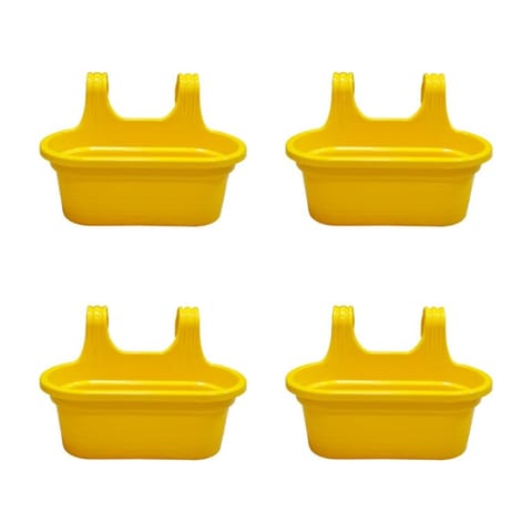 Set of 4 - 14 X 10 Inch Yellow Double Hook Hanging Plastic Pot