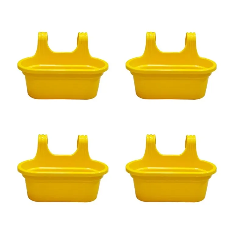 Set of 4 - 14 X 10 Inch Yellow Double Hook Hanging Plastic Pot