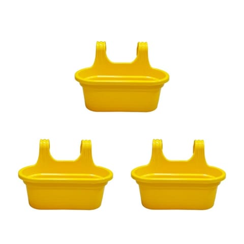 Set of 3 - 14 X 10 Inch Yellow Double Hook Hanging Plastic Pot