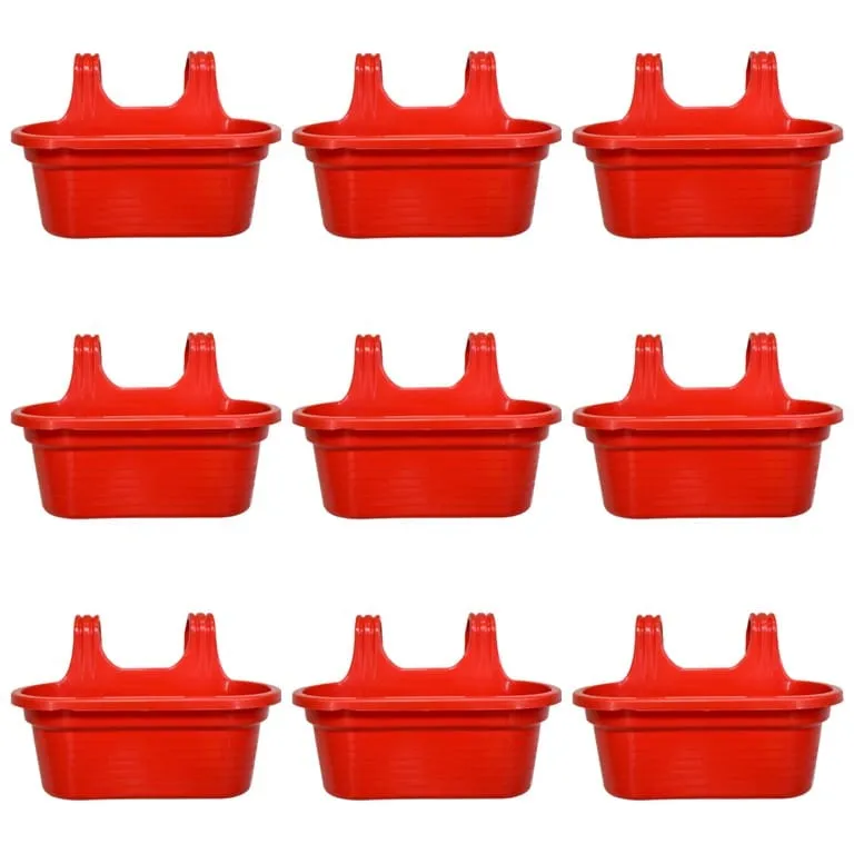 Set of 9 - 14 X 10 Inch Red Double Hook Hanging Plastic Pot