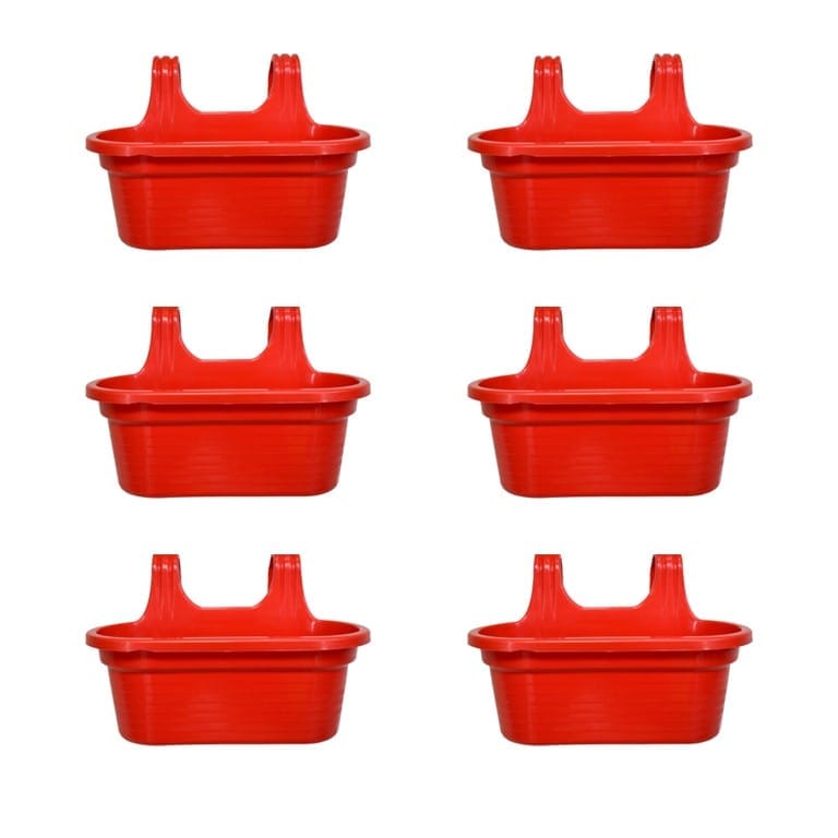 Set of 6 - 14 X 10 Inch Red Double Hook Hanging Plastic Pot