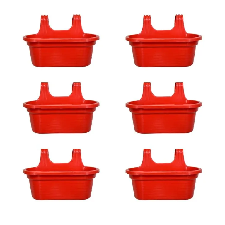 Set of 6 - 14 X 10 Inch Red Double Hook Hanging Plastic Pot