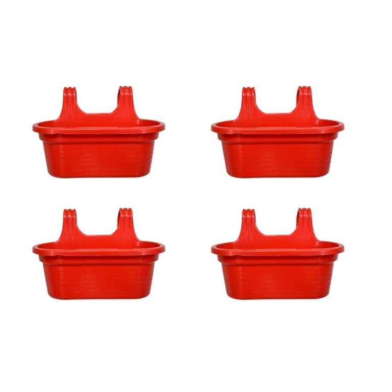 Set of 4 - 14 X 10 Inch Red Double Hook Hanging Plastic Pot