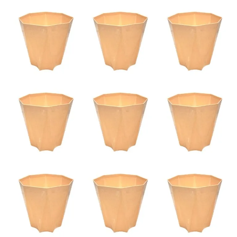 Set of 9 - 4 Inch Beige Marble Premium Diamanti Plastic Pot