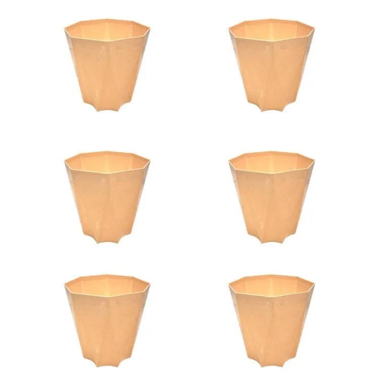 Set of 6 - 4 Inch Beige Marble Premium Diamanti Plastic Pot