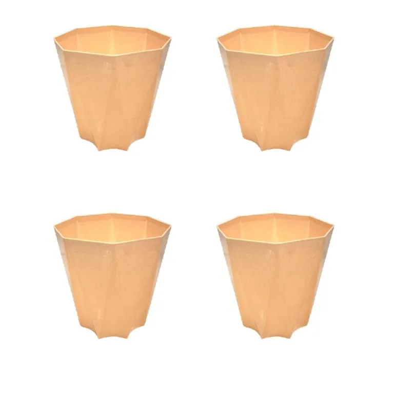 Set of 4 - 4 Inch Beige Marble Premium Diamanti Plastic Pot