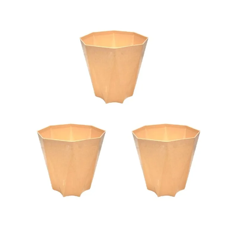 Set of 3 - 4 Inch Beige Marble Premium Diamanti Plastic Pot
