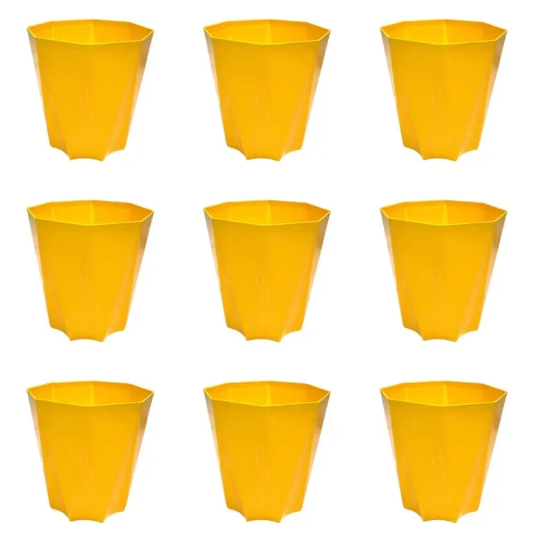 Set of 9 - 4 Inch Yellow Premium Diamanti Plastic Pot