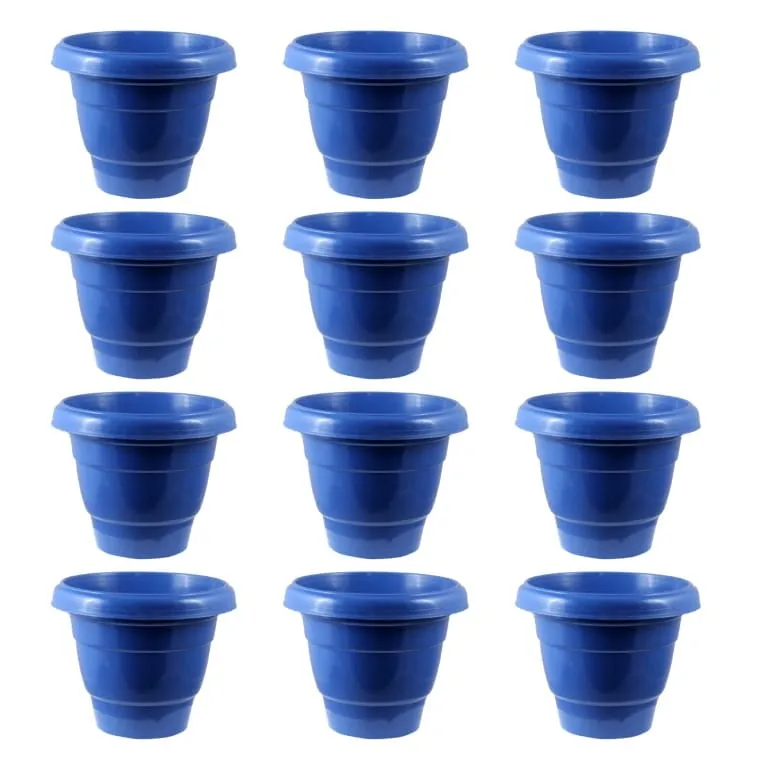 Set of 12 - 08 Inch Blue Classy Plastic Pot