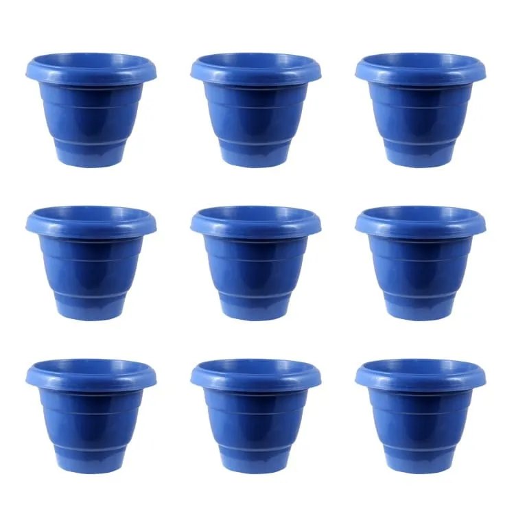 Set of 09 - 08 Inch Blue Classy Plastic Pot