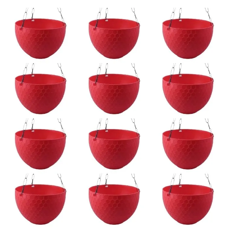 Set of 12 - 6 X 4 Inch Red Premium Cerana Plastic Hanging Basket