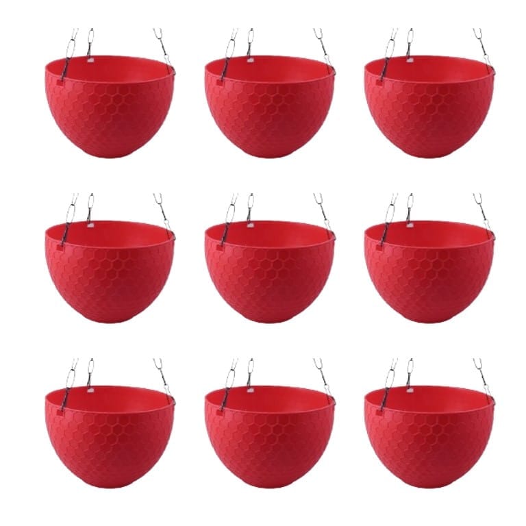Set of 09 - 6 X 4 Inch Red Premium Cerana Plastic Hanging Basket