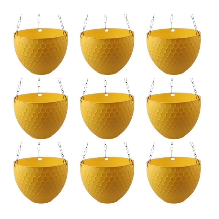 Set of 09 - 6 X 4 Inch Yellow Premium Cerana Plastic Hanging Basket