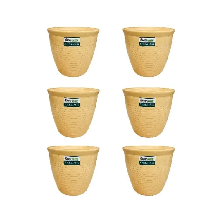 Set of 6 - 08 Inch Beige Premium Milo Round Plastic Pot