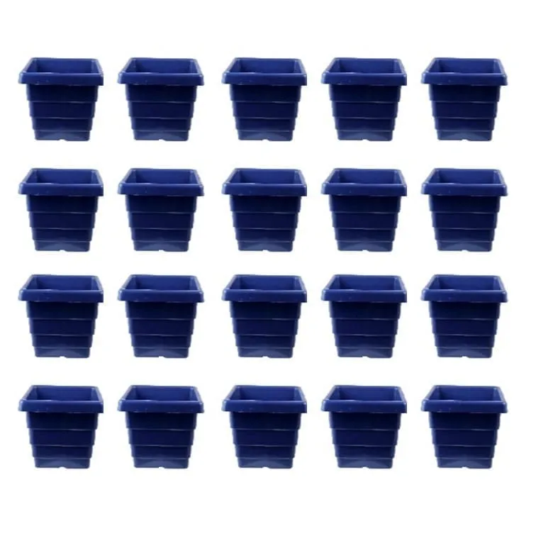 Set of 20 - 4 Inch Blue Premium Orchid Square Plastic Pot