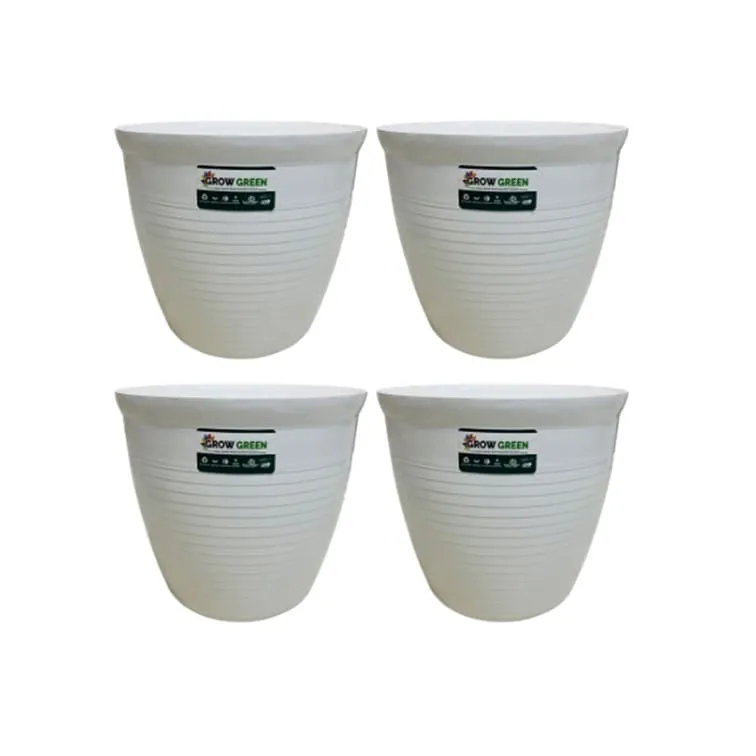 Set of 4 - 08 Inch White Marble Premium Milo Round Plastic Pot