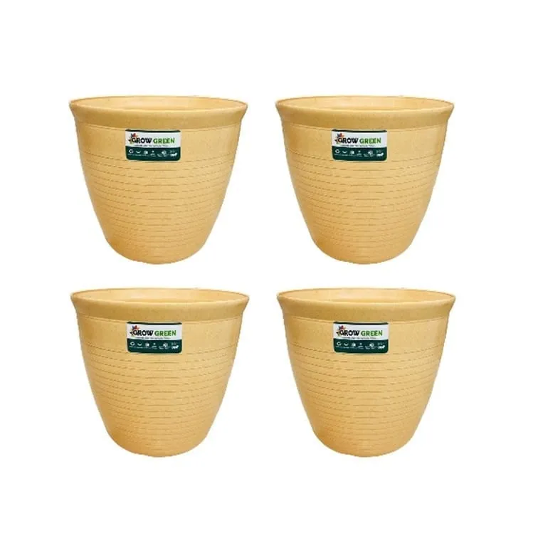 Set of 4 - 08 Inch Beige Premium Milo Round Plastic Pot