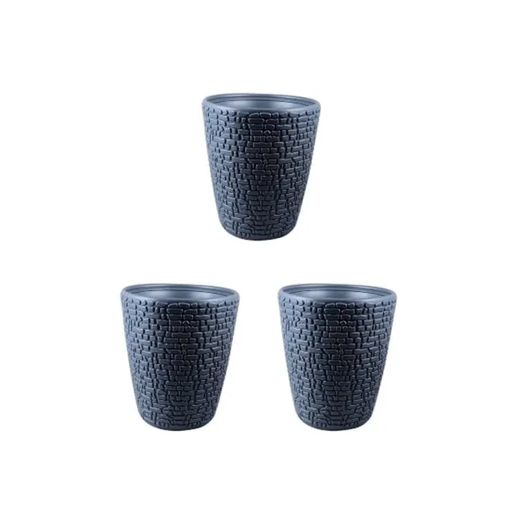 Set of 3 - 6 Inch Grey Premium Marble Plastic Pot