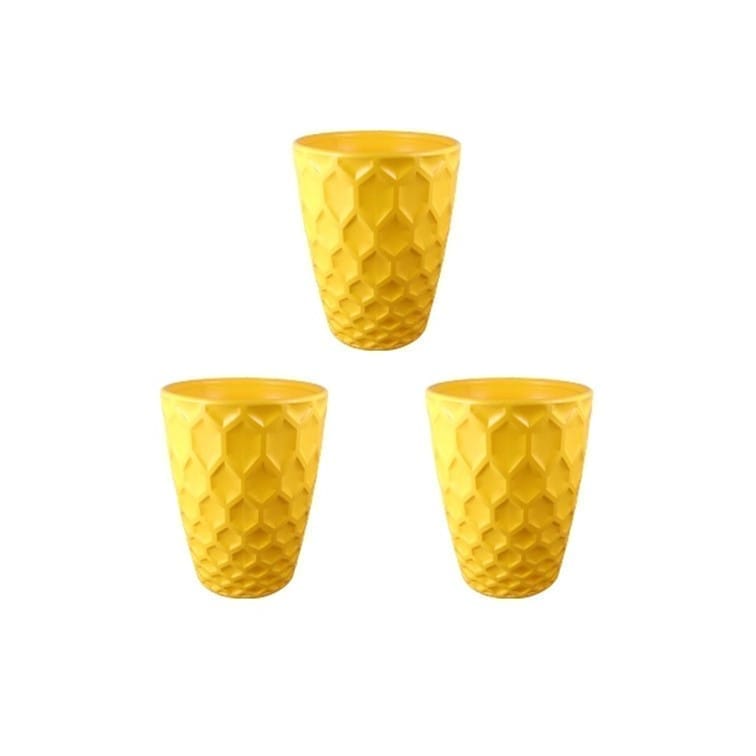 Set of 3 - 6 Inch Yellow Premium Royal Plastic Pot