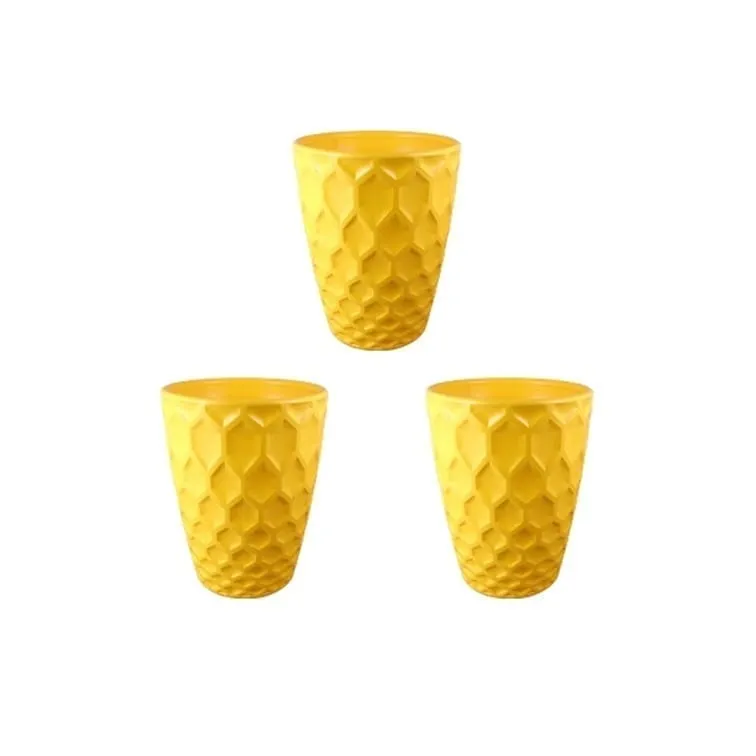 Set of 3 - 6 Inch Yellow Premium Royal Plastic Pot
