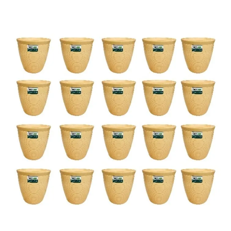 Set of 20 - 08 Inch Beige Premium Milo Round Plastic Pot
