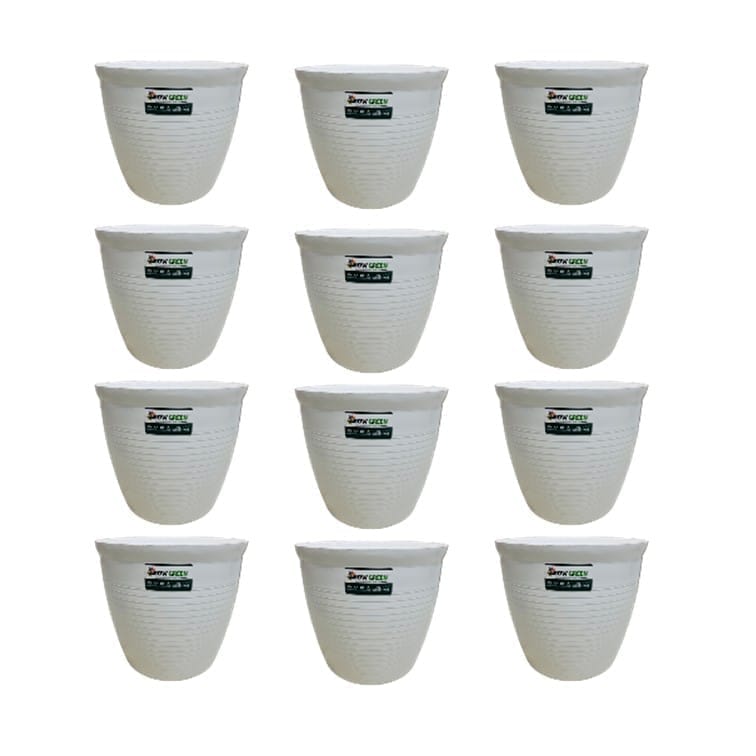 Set of 12 - 08 Inch White Marble Premium Milo Round Plastic Pot