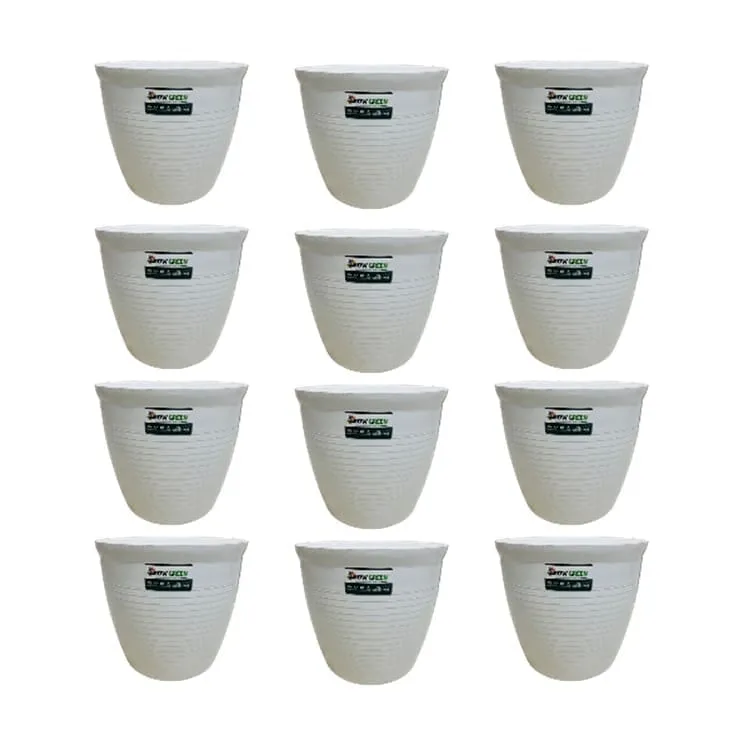 Set of 12 - 08 Inch White Marble Premium Milo Round Plastic Pot