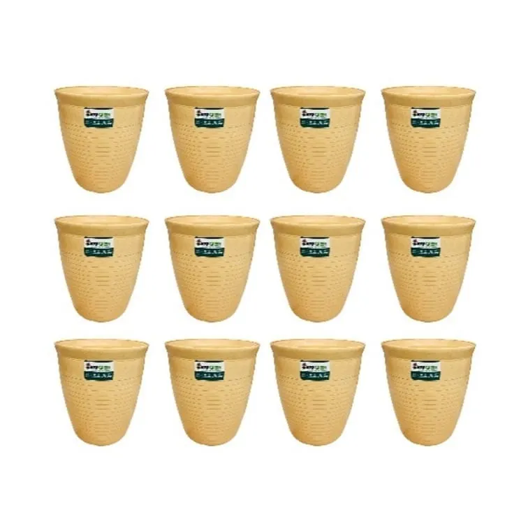 Set of 12 - 08 Inch Beige Premium Milo Round Plastic Pot