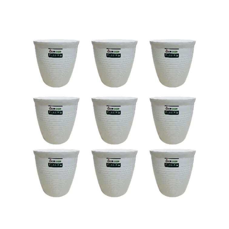 Set of 9 - 08 Inch White Marble Premium Milo Round Plastic Pot
