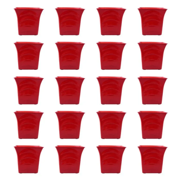 Set of 20 - 08 Inch Red Premium Tokyo Square Plastic Pot