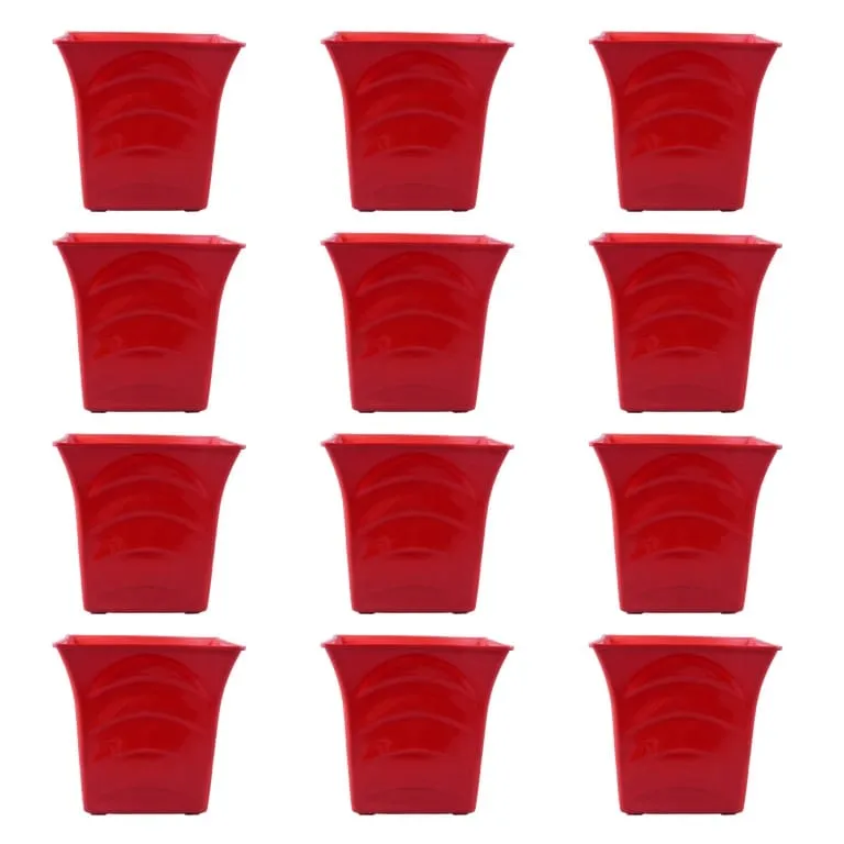 Set of 12 - 08 Inch Red Premium Tokyo Square Plastic Pot