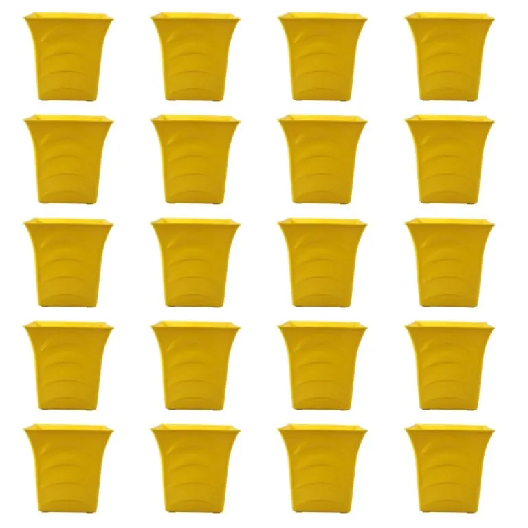 Set of 20 - 08 Inch Yellow Premium Tokyo Square Plastic Pot