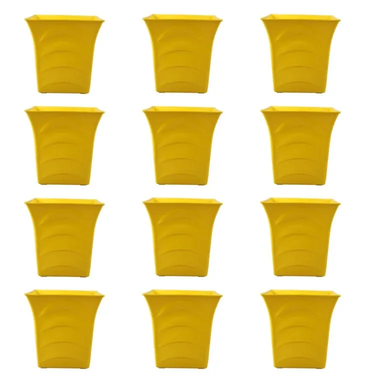 Set of 12 - 08 Inch Yellow Premium Tokyo Square Plastic Pot