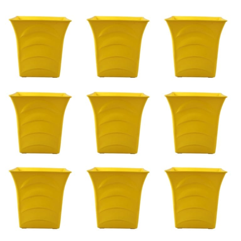 Set of 09 - 08 Inch Yellow Premium Tokyo Square Plastic Pot