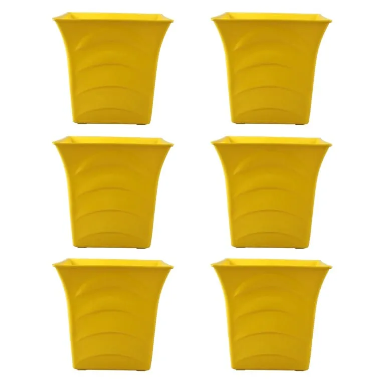 Set of 06 - 08 Inch Yellow Premium Tokyo Square Plastic Pot