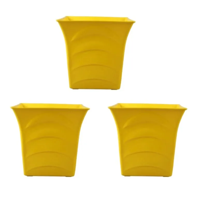 Set of 03 - 08 Inch Yellow Premium Tokyo Square Plastic Pot