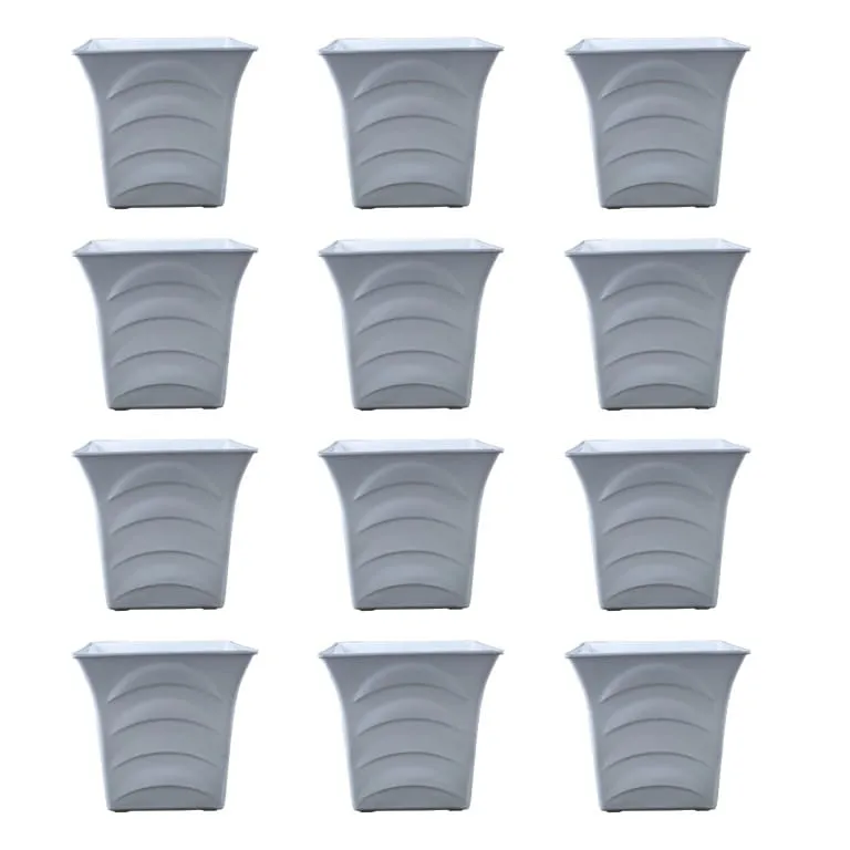 Set of 12 - 08 Inch White Premium Tokyo Square Plastic Pot