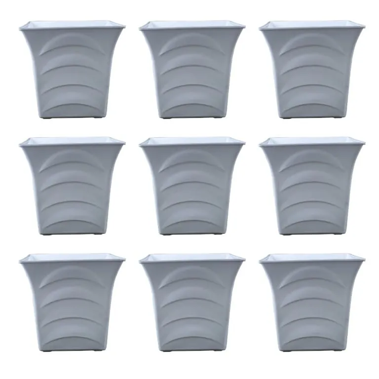 Set of 09 - 08 Inch White Premium Tokyo Square Plastic Pot