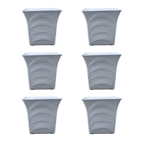 Set of 06 - 08 Inch White Premium Tokyo Square Plastic Pot