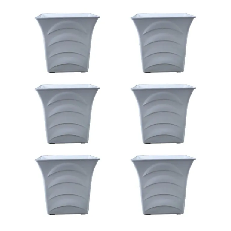 Set of 06 - 08 Inch White Premium Tokyo Square Plastic Pot