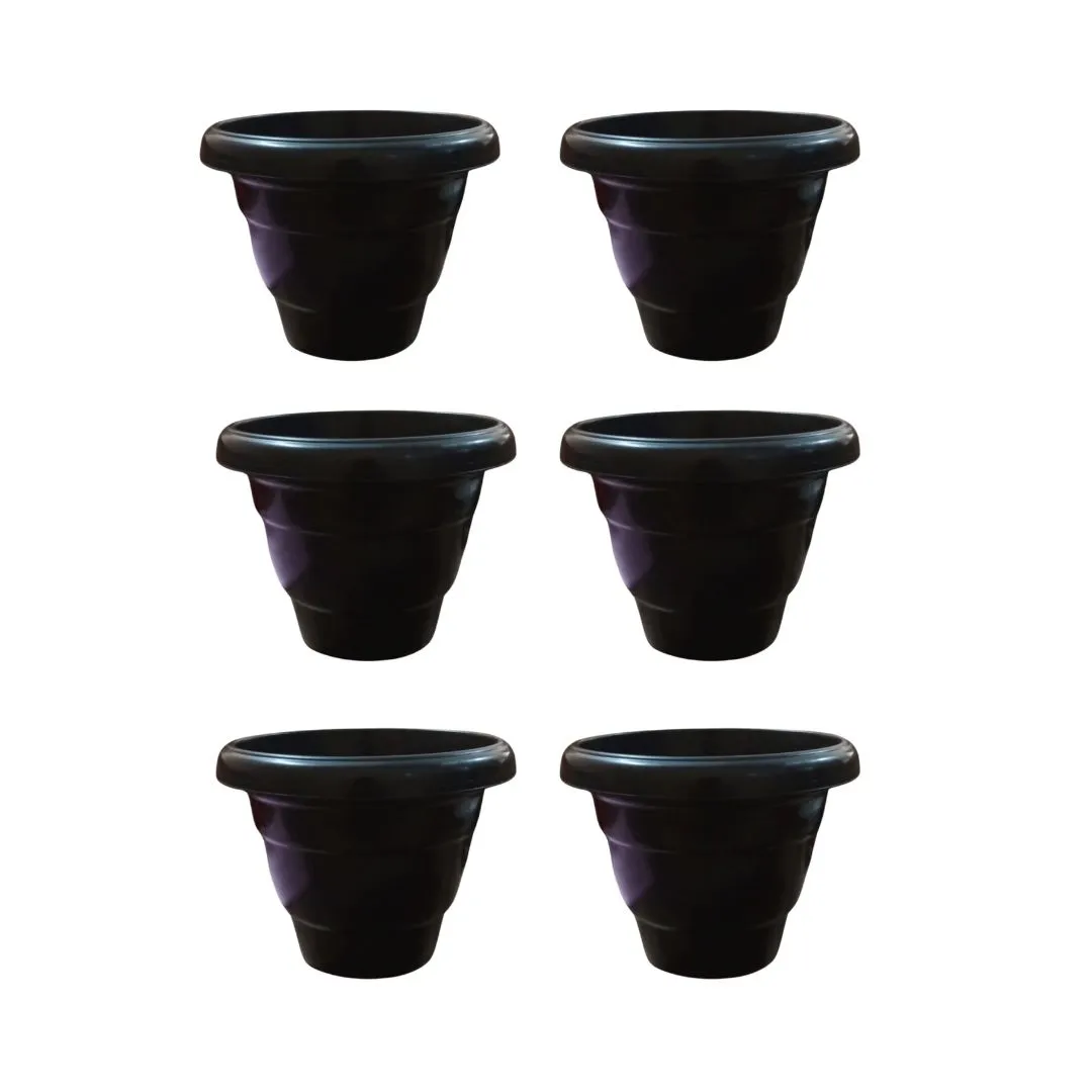 Set of 6 - 8 Inch Black Classy Plastic Pot