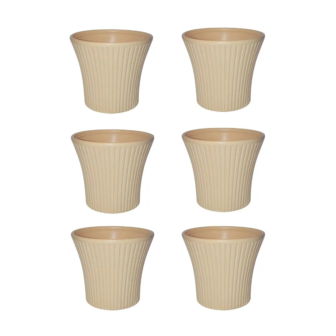 Set of 6 - 8 Inch Beige Sunrise Plastic Pot