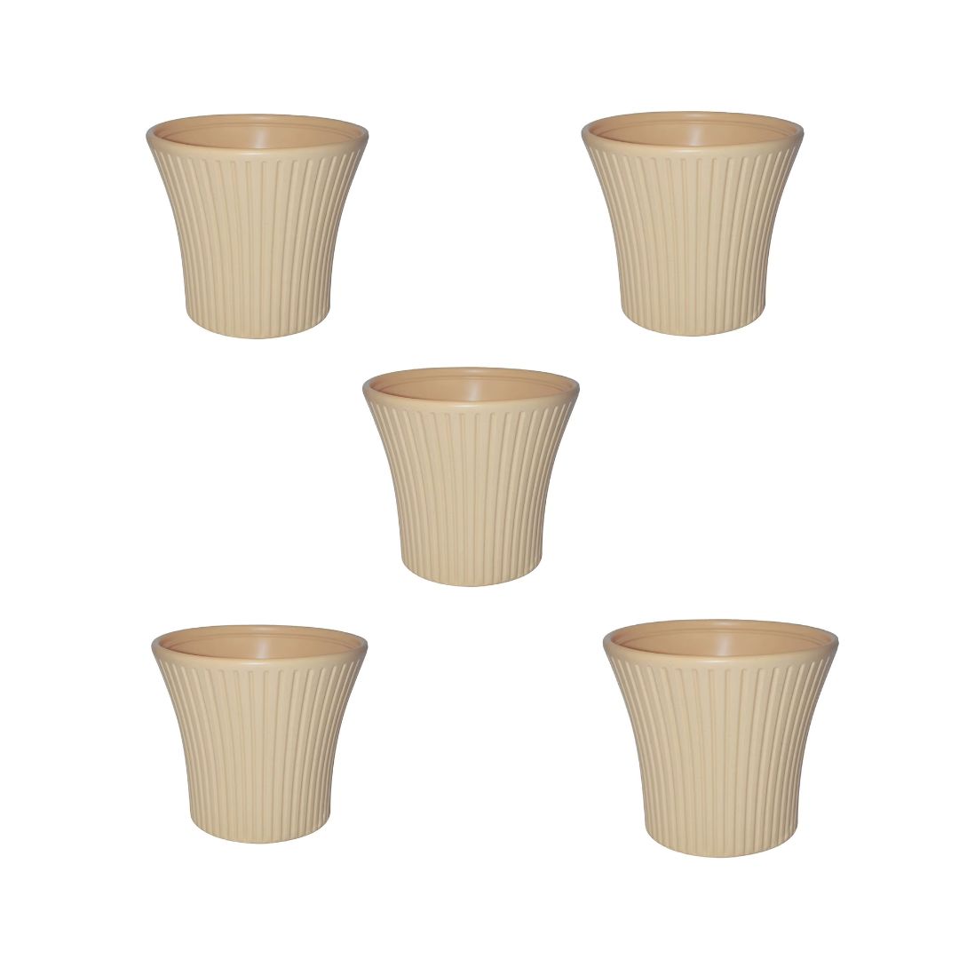 Set of 5 - 8 Inch Beige Sunrise Plastic Pot